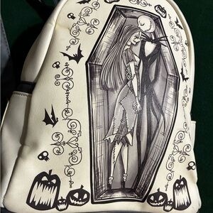 Loungefly Cream and gray Backpack with  Jack Skellington and Sally